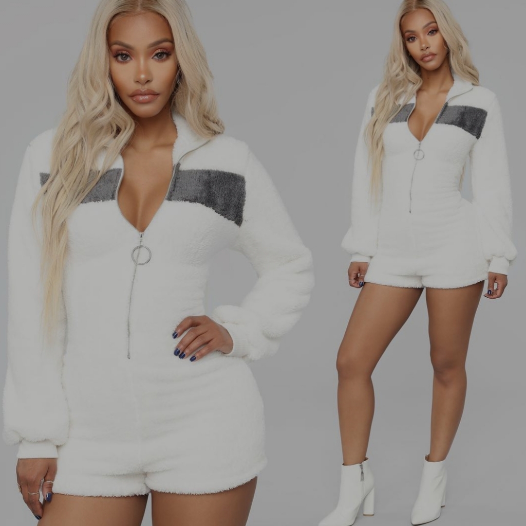 Fashion Nova Snuggly Buddy Fuzzy Romper